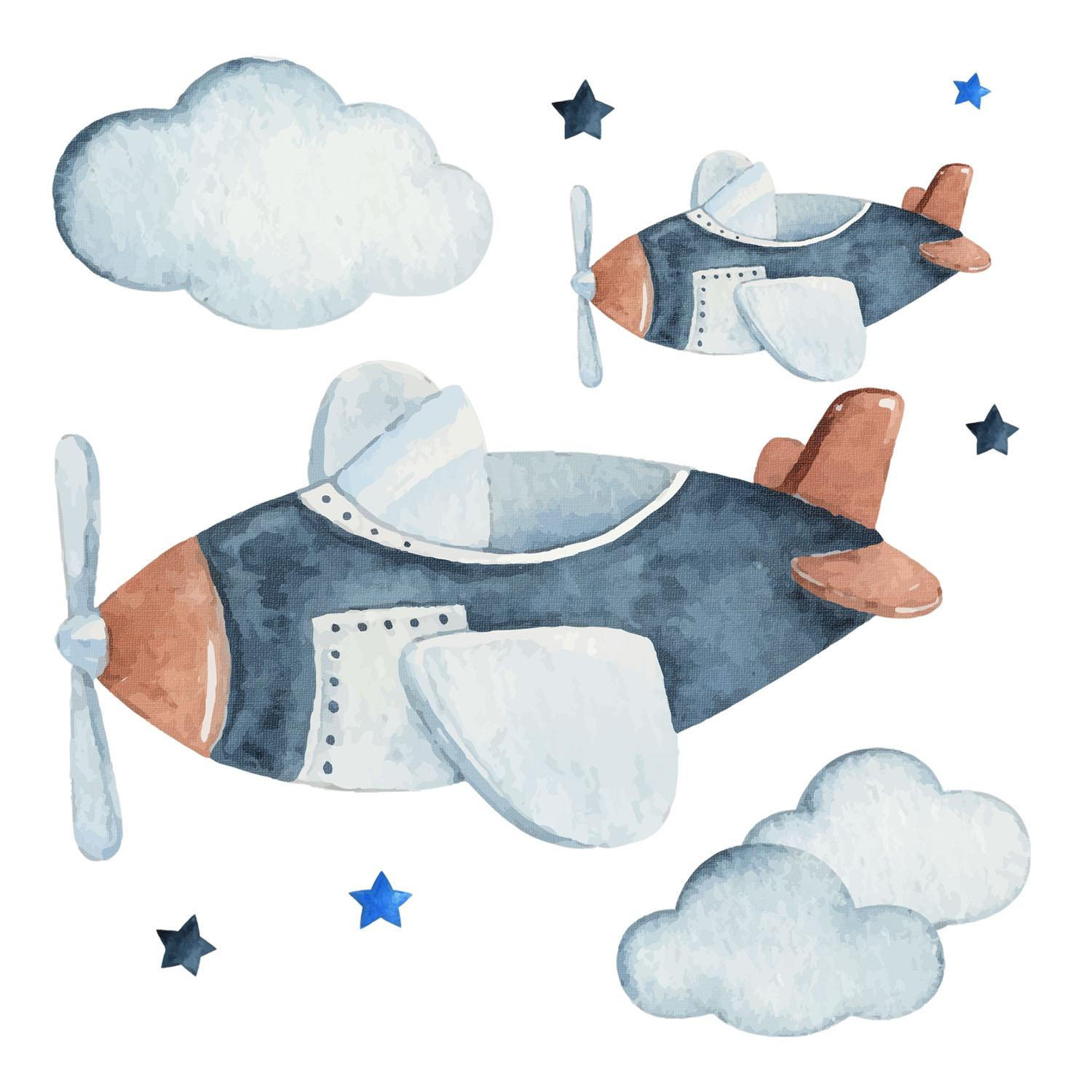 WANDAUFKLEBER 130x222cm - Ein Himmel voller Flugzeuge - Multicolor, Kunststoff (130/222/0.1cm) - Wallfluent