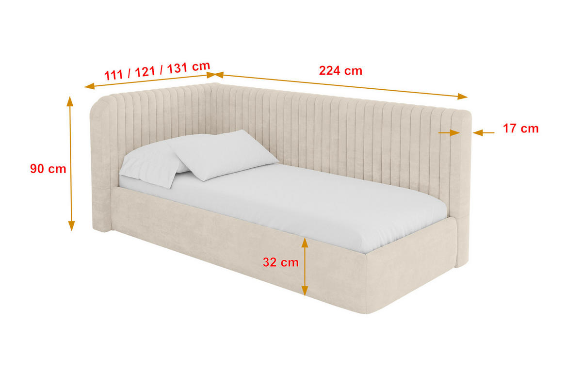 EINZELLBETT Jugendbett mit Bettkasten und Matratze H3/H4, Rechts - AURY 80x200 Beige - Naturfarben, Holzwerkstoff/Textil (80/200cm) - ALTDECOR