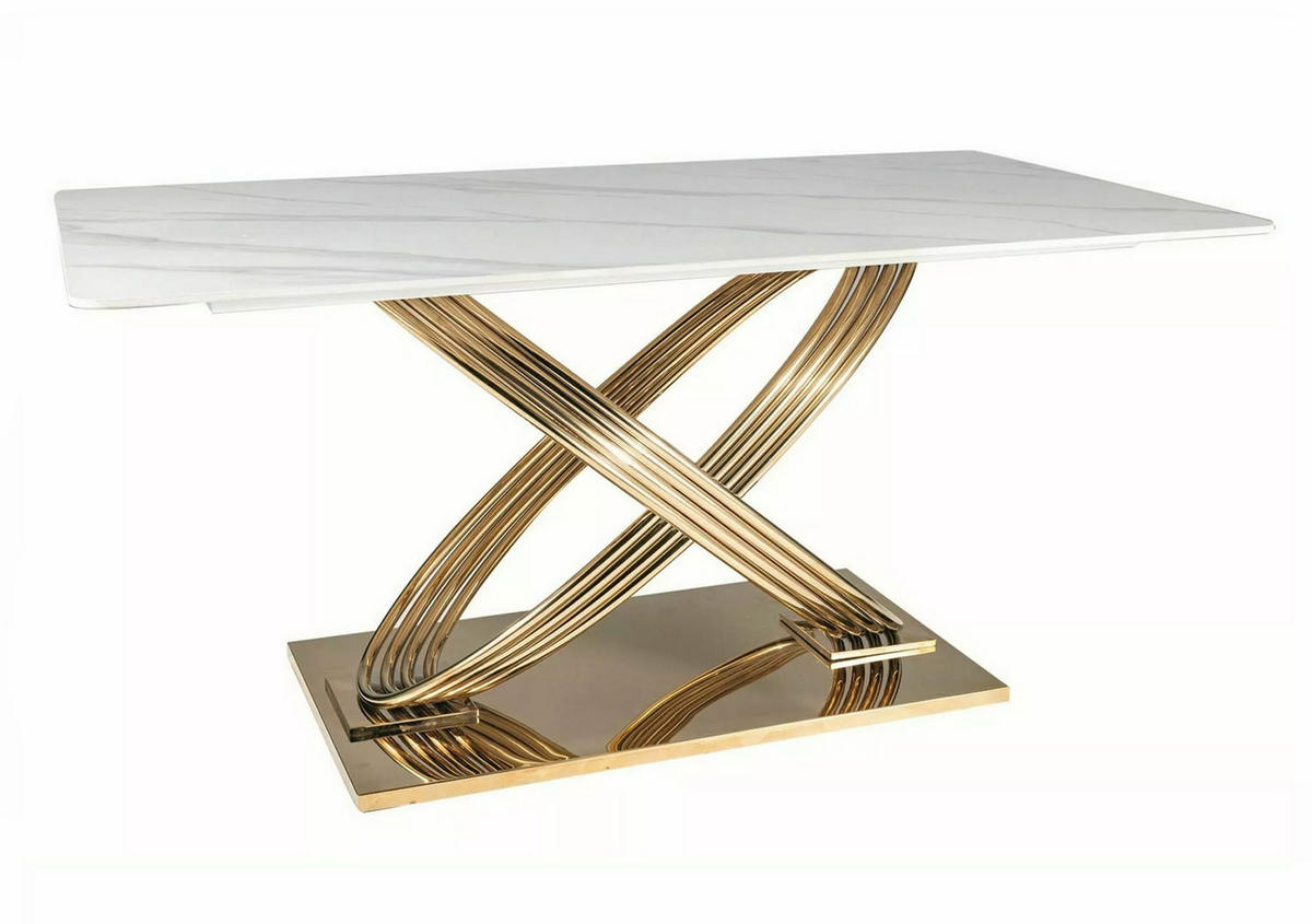 ESSTISCH Heraclea Weiß Marmor / Gold 160 / 90 / 76cm - Goldfarben/Weiß, Holz/Keramik (90/160/76cm) - Feldmann-Wohnen