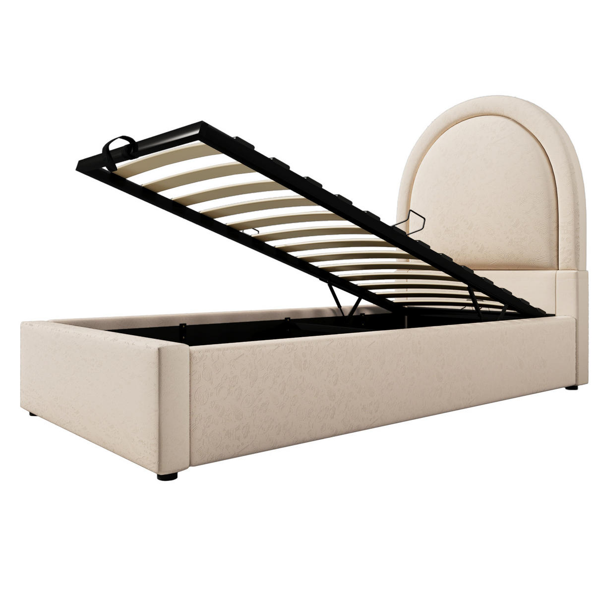KINDERBETT 90/200 cm in Beige mit Stauraum und hydraulischem Lattenrost - Beige, Kunststoff (90/200cm) - BEAOK