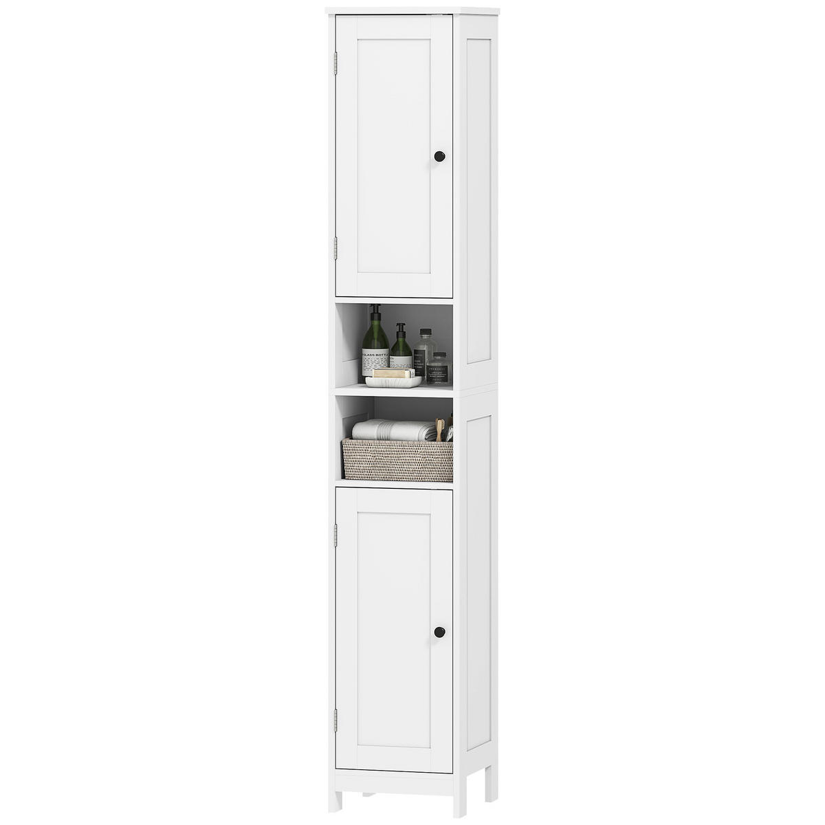 HOCHSCHRANK DE-08494 schlank mit Türen & offenen Regalen Weiß - Weiß, Holzwerkstoff (30/170/30cm) - ComfortXL