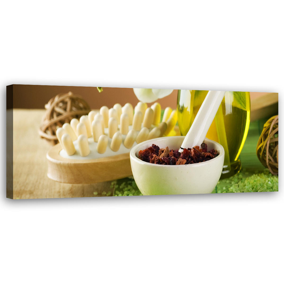 WANDBILD zen spa komposition - Grün, Textil (90/30cm) - Feeby