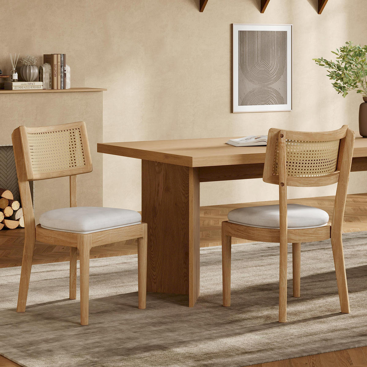 ESSZIMMERSTÜHLE 4er-Set mit Rattan-Rückenlehne Massivholz Wood - Braun, Holz (58/88/50.1cm) - Meubliv