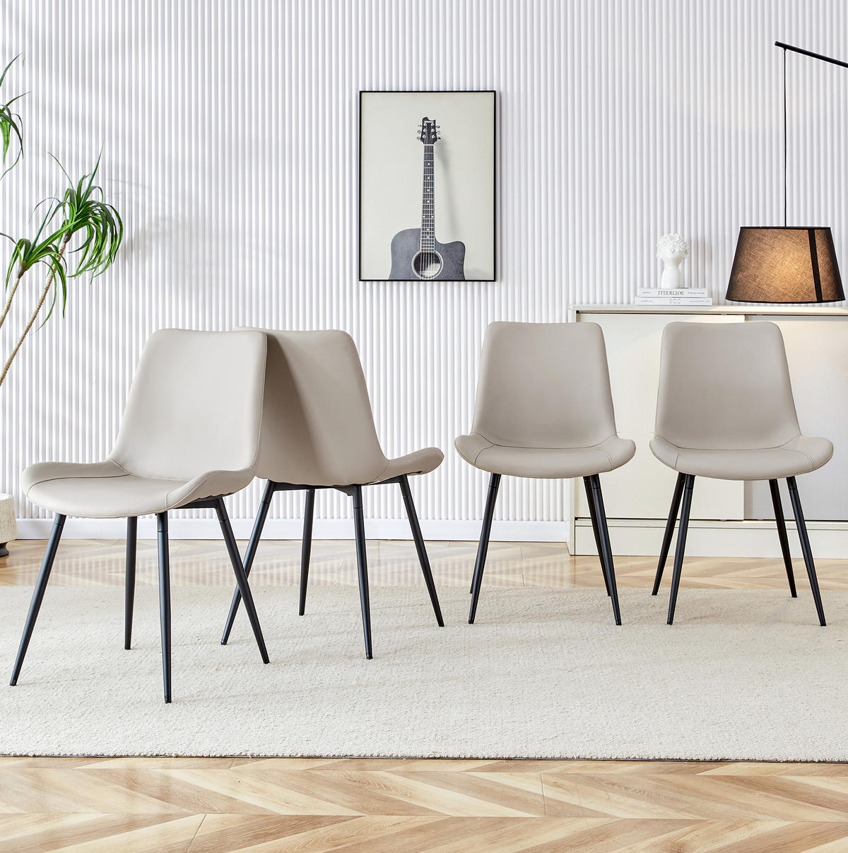 ESSZIMMERSTUHL 4er-Set mit Rückenlehne Kunstleder Warmgrau Metall Schwarz - Beige, Metall (47/83/50cm) - Meubliv
