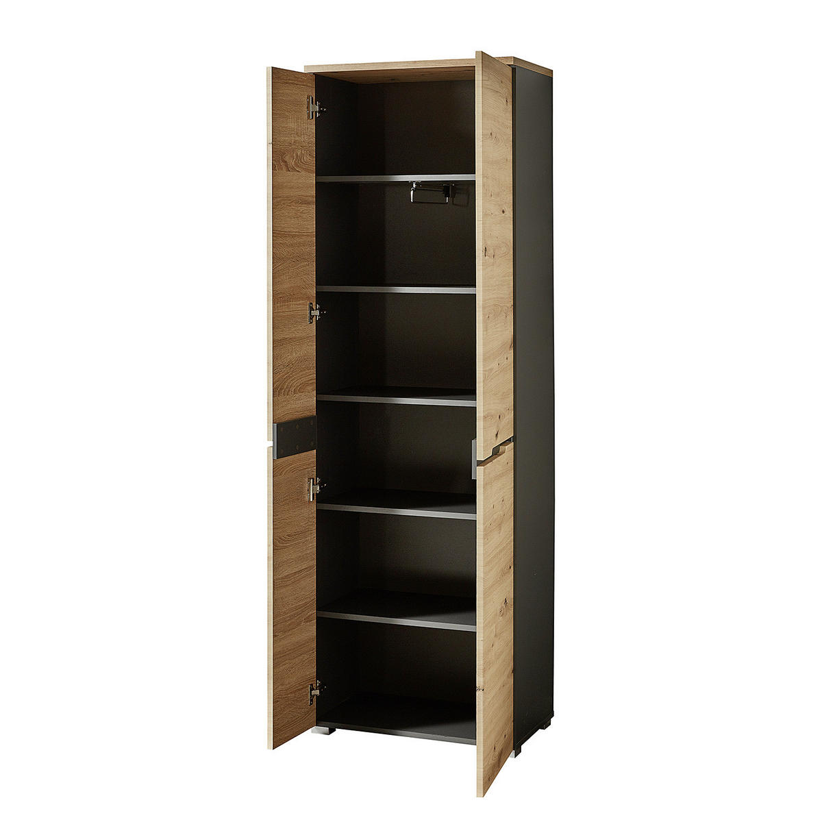 GARDROBENSCHRANK - Eiche Artisan Dekor / Graphit - 65 cm - Schwarz/Braun, Holzwerkstoff/Kunststoff (65/198/37cm) - home24