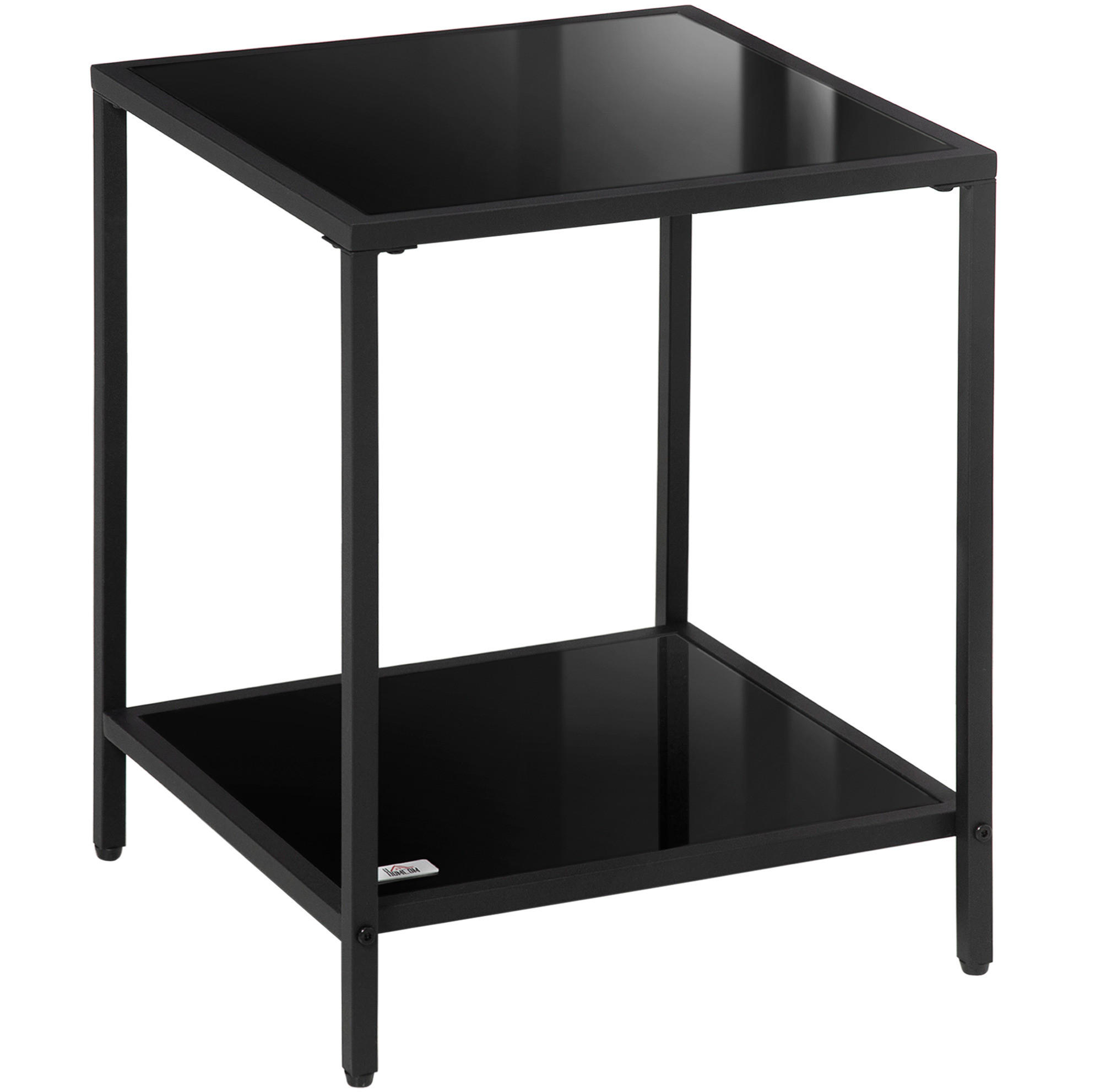BEISTELLTISCH 40/40/50 cm in Schwarz mit 2 Etagen und Glasplatten - Schwarz, Glas (40/40/50cm) - BEAOK