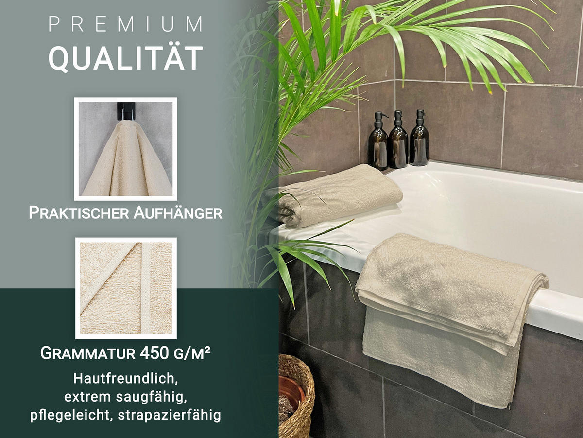 DUSCHTÜCHER, 5er-Set, 70x140 cm, 100% Baumwolle - Creme, Textil (70/140cm) - Zollner