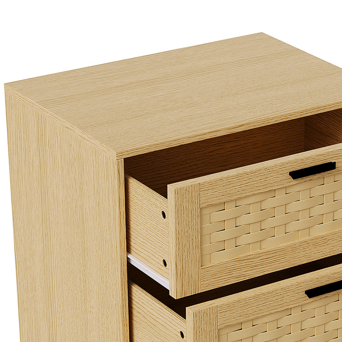KOMMODE Japandi mit 4 Schubladen in Rattan-Optik 55/40/95 cm Eiche-Dekor - Eichefarben, Holzwerkstoff (55/95/39.8cm) - Creahappy