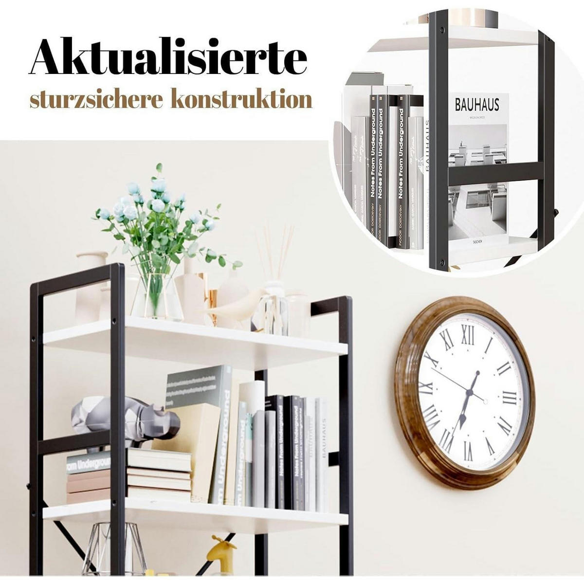 BÜCHERREGAL 5 Ebenen Weiß-Schwarz 30 x 60 x 158 cm - Schwarz, Metall (30/158/60cm)