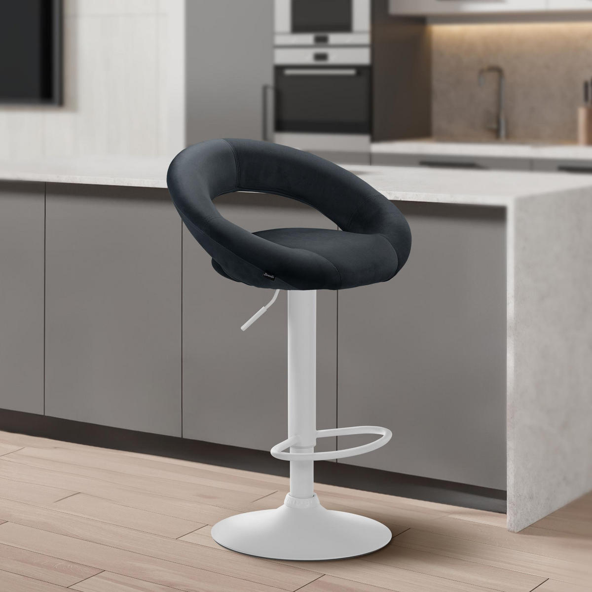 BARHOCKER Samt dunkelgrau - Dunkelgrau/Weiß, Textil/Metall (53/80/47cm) - CLP