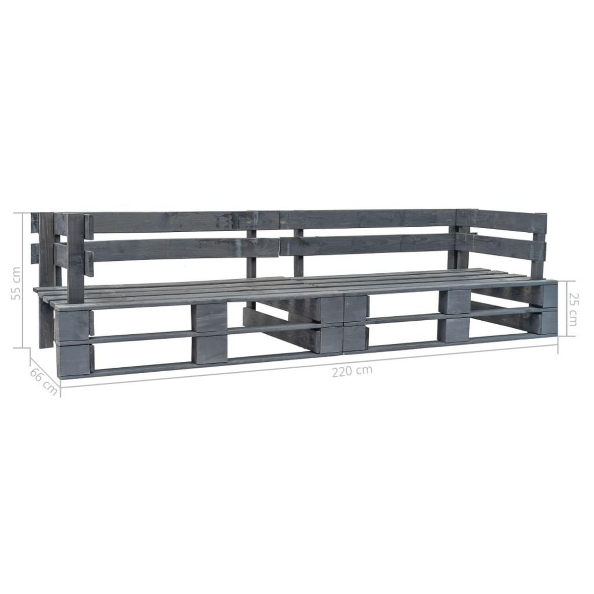 GARTEN-PALETTENSOFA 2-Sitzer Grau Holz - Grau, Holz (220/55/66cm)