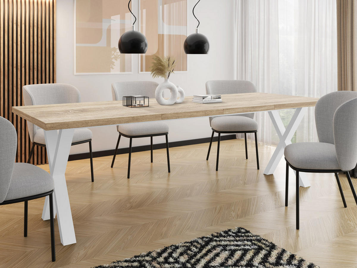 ESSTISCH Luiza rechteckig ausziehbar, Sonoma Eiche 120-220/80/76 cm - Weiß/Sonoma Eiche, Holzwerkstoff/Metall (120/80/76cm) - WFL GROUP