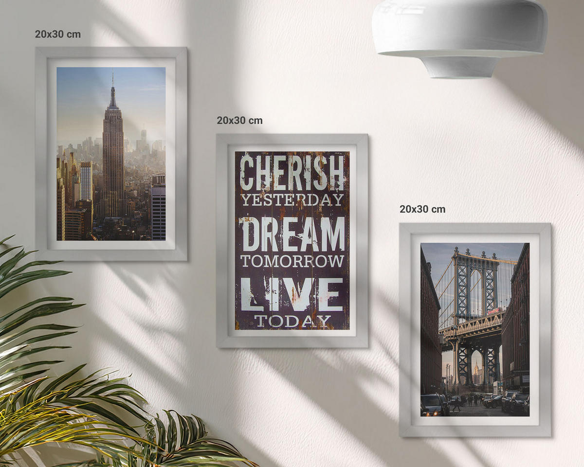 WANDBILDER 3er Set - 20x30 cm Silberner Rahmen - Zitat über New Yorker Landschaften - Silberfarben, Kunststoff (20/30cm) - ArtPrintCave