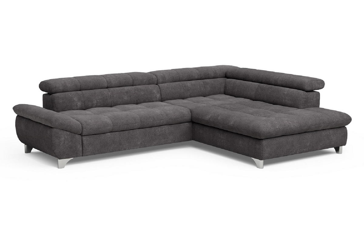 ECKSOFA mit Schlaffunktion und verstellbare Kopflehnen - Silberfarben/Graphitfarben, Textil/Metall (234/312cm) - Cotta