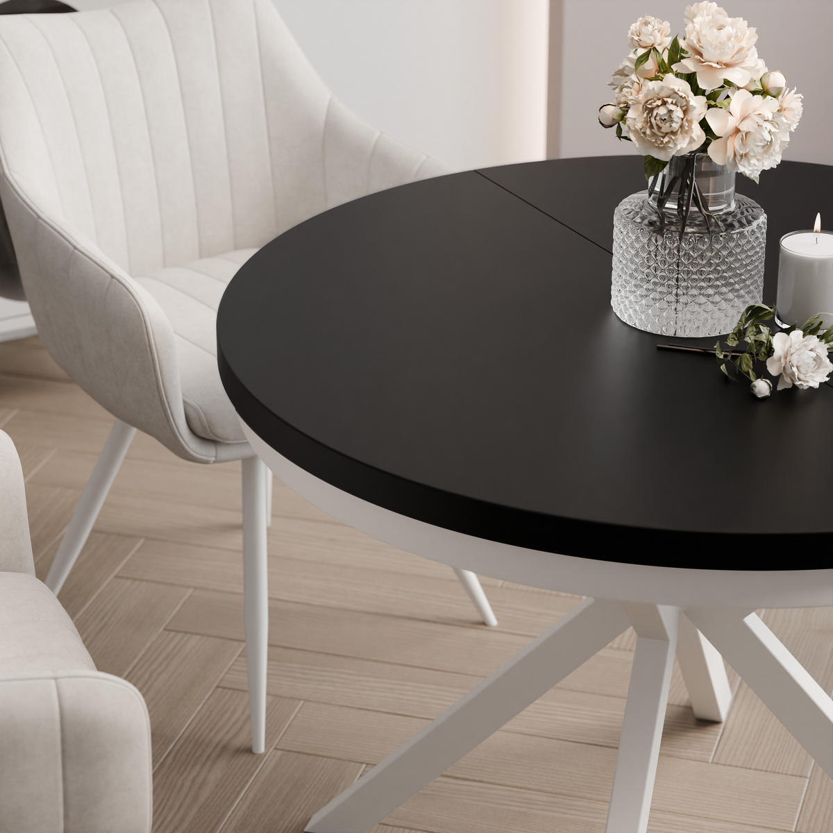 AUSZIEHTISCH MILTON 120-196/76 cm mit Metallgestell und Zarge, Weiß / Schwarz Molet - Schwarz/Weiß, Holzwerkstoff/Metall (120/120/76cm) - Idohome