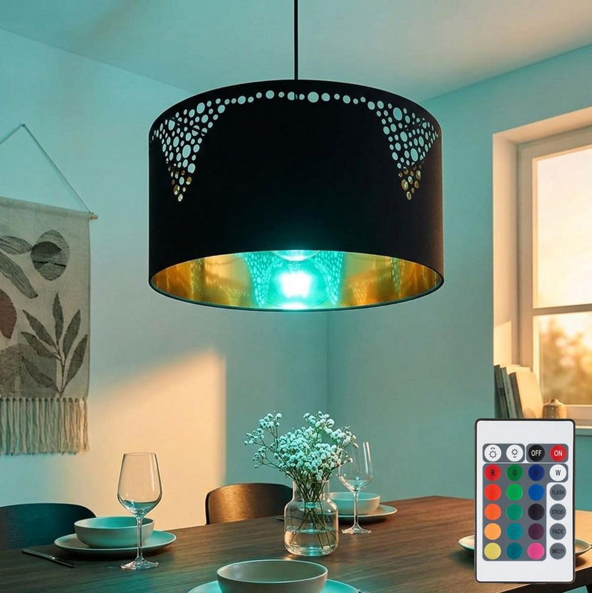LED HÄNGELEUCHTE Metall Schwarz matt Gold - Schwarz, Metall (38/38/120cm) - Globo Lighting