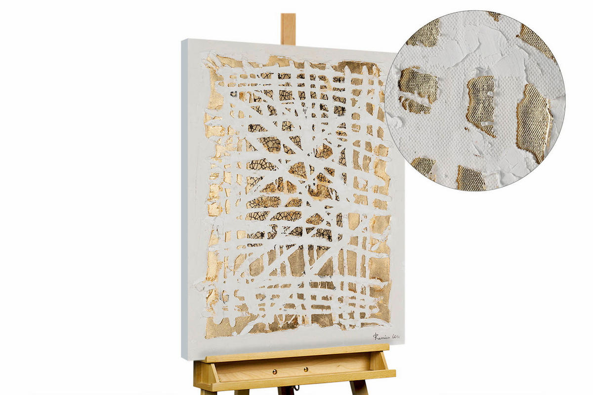 ACRYLBILD HANDGEMALT 60/90 cm - Goldfarben/Weiß, Holz/Textil (1.4/90cm) - KUNSTLOFT