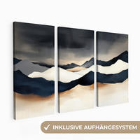 LEINWANDBILD 3er Set Landschaft - Abstrakt - Modern 90x60 cm - Dunkelblau, Textil (90/60cm) - MuchoWow