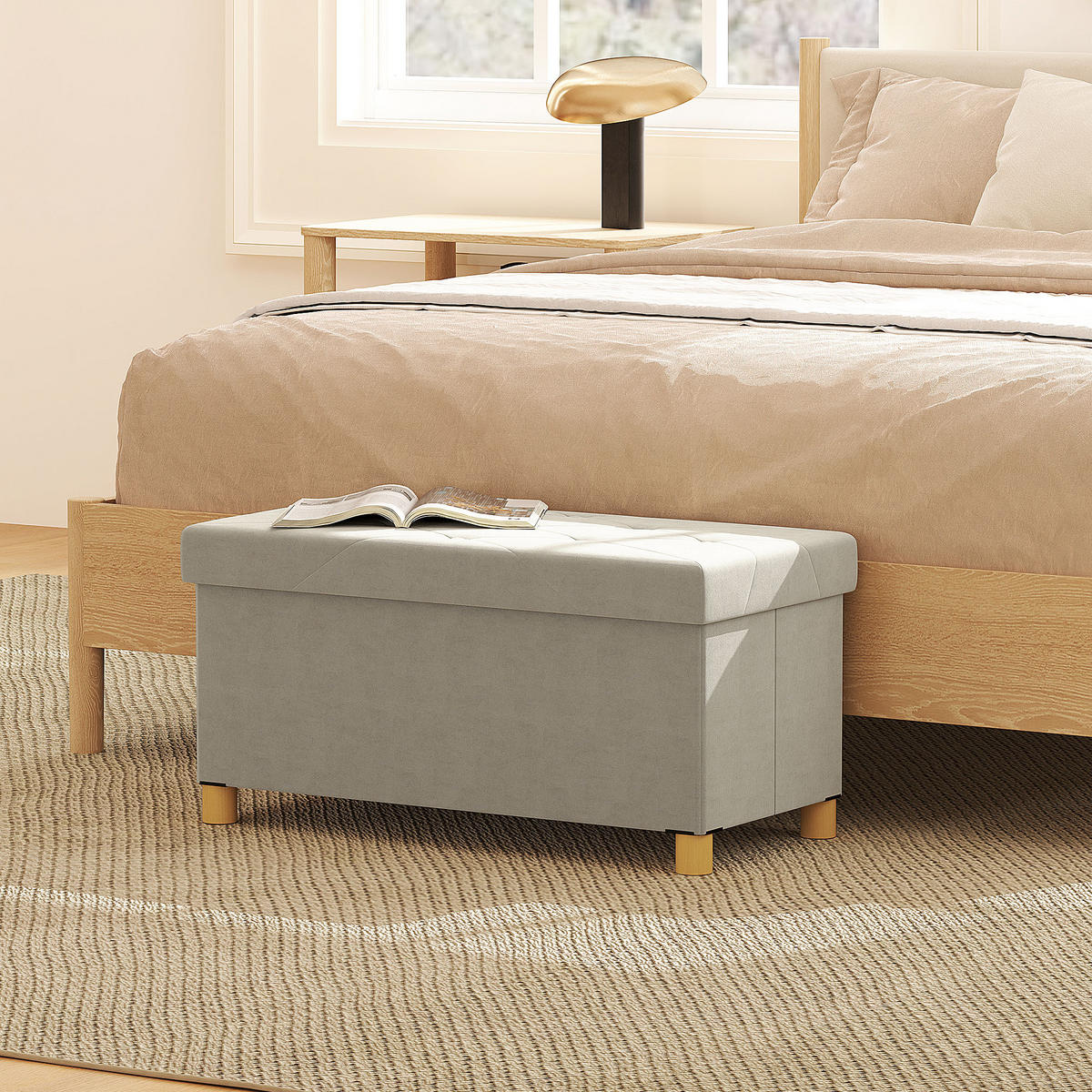 TRUHENBANK DE-16446 klappbar mit Stauraum Creme - Creme, Textil (76/38/38cm) - ComfortXL