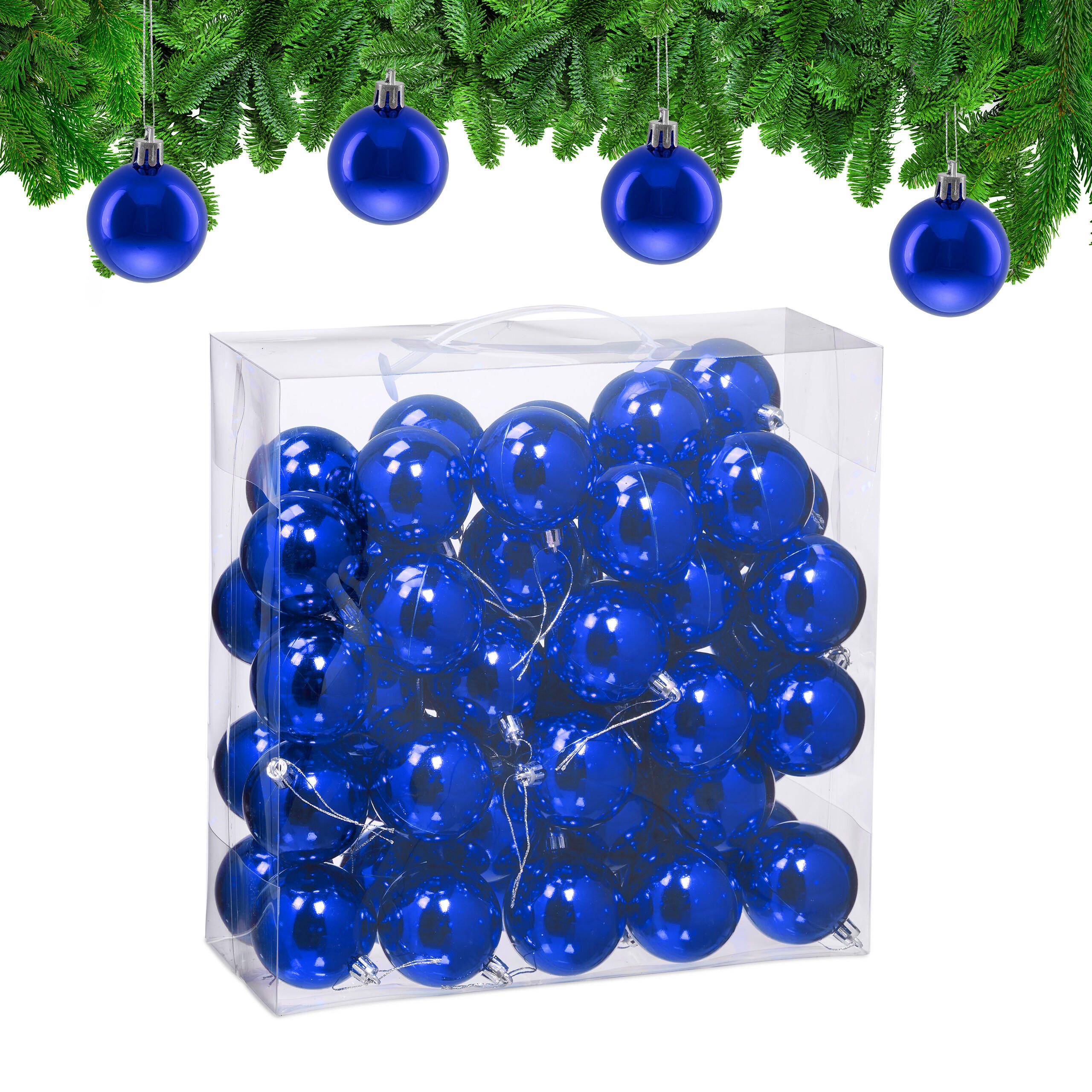 50XWEIHNACHTSKUGELN - Blau, Kunststoff (6/7/6cm) - Relaxdays