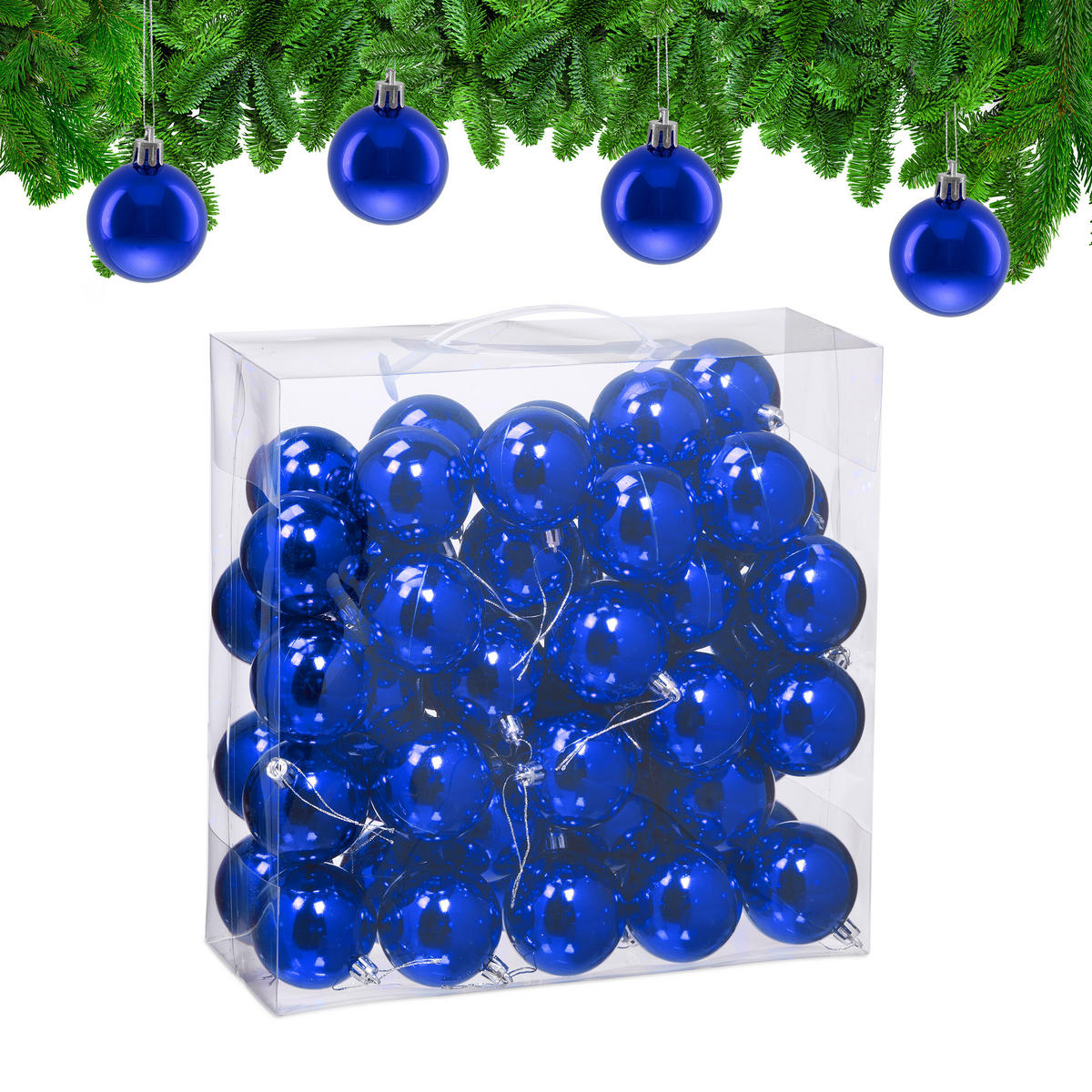 50XWEIHNACHTSKUGELN - Blau, Kunststoff (6/7/6cm) - Relaxdays