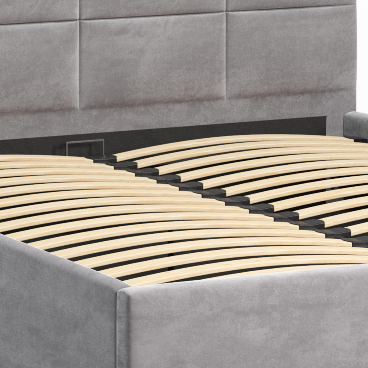 POLSTERBETT 160×200 mit Bettkasten und Lattenrost Mika HLR-22 Grau Velours - Grau, Holz (160/200cm) - Jana
