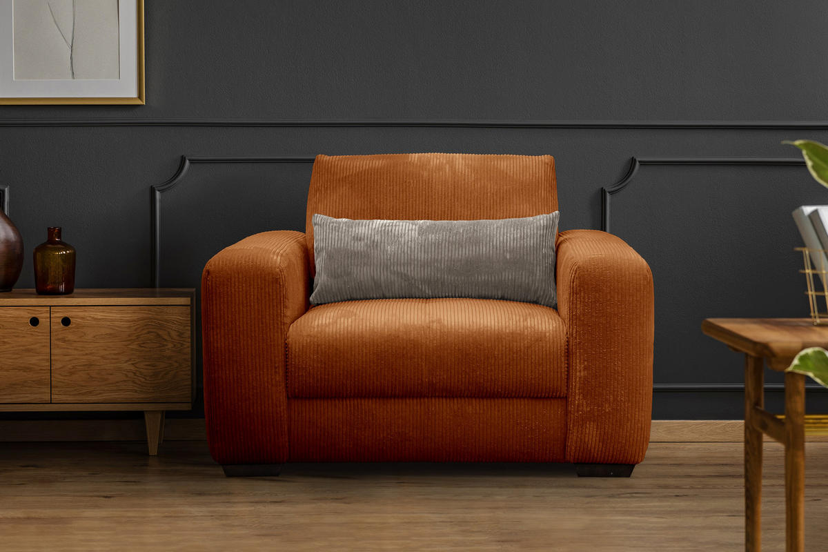 SESSEL OLI in Cordstoff orange - Orange, Holz/Textil (130/91/108cm) - Courtois Laville