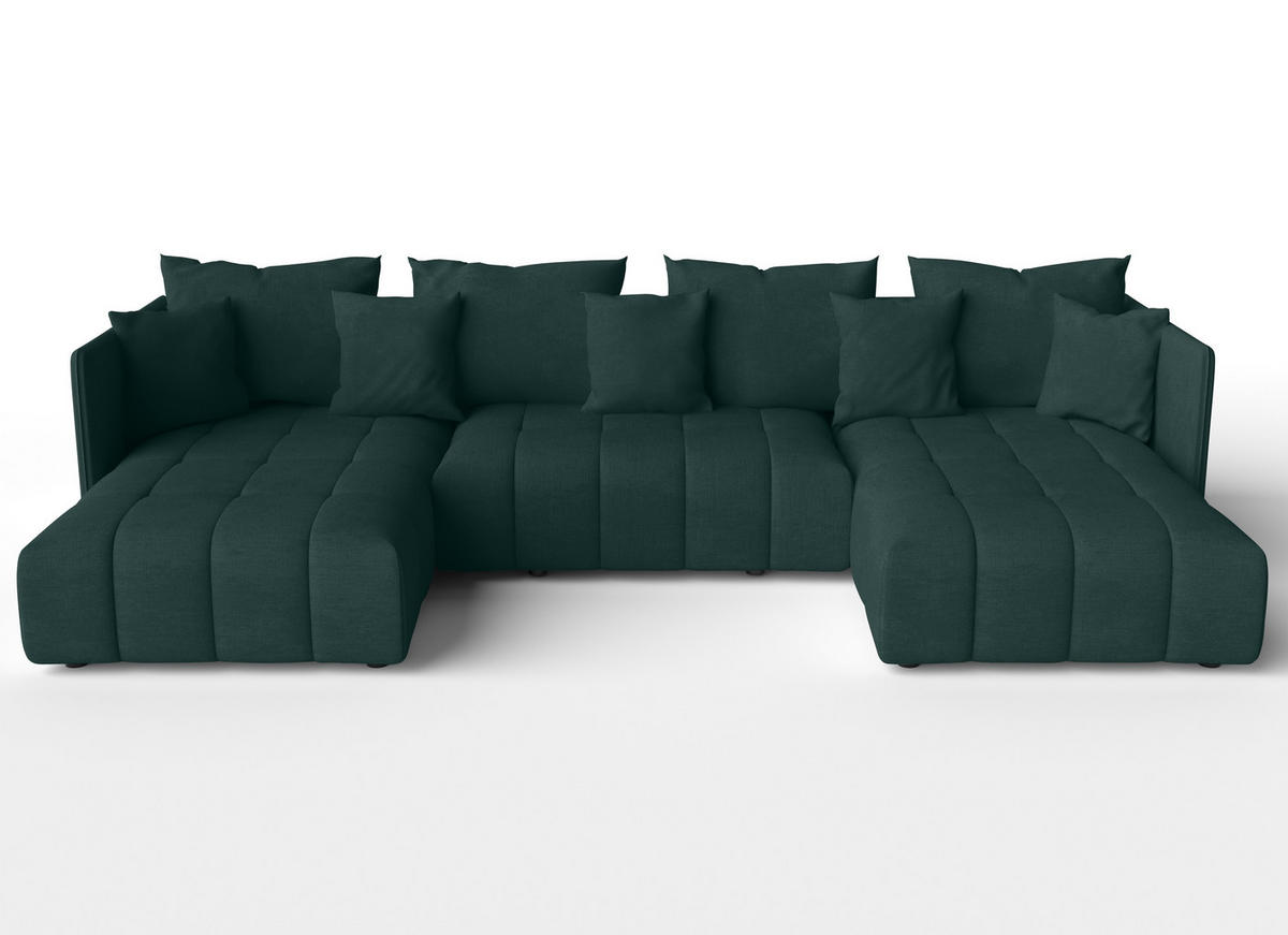 WOHNLANDSCHAFT Veliro U Grün 353/180/83 cm mit Schlaffunktion und Bettkasten - Schwarz/Grün, Kunststoff/Textil (353/83/180cm) - AX Living