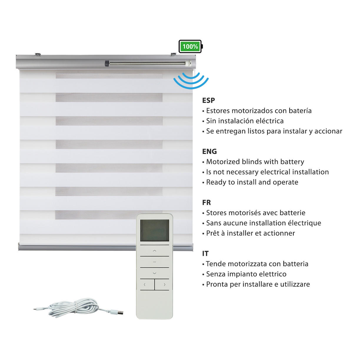 DOPPELROLLO Motorisiertes Weiß 200x250 cm - Weiß, Kunststoff (200/250cm) - STORESDECO