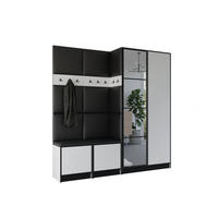 GARDEROBENSCHRANK EDEN 21 mit Spiegel - Weiß & Stoff Ökoleder Schwarz - Weiß, Holzwerkstoff (211/205/39cm) - Kier Furniture
