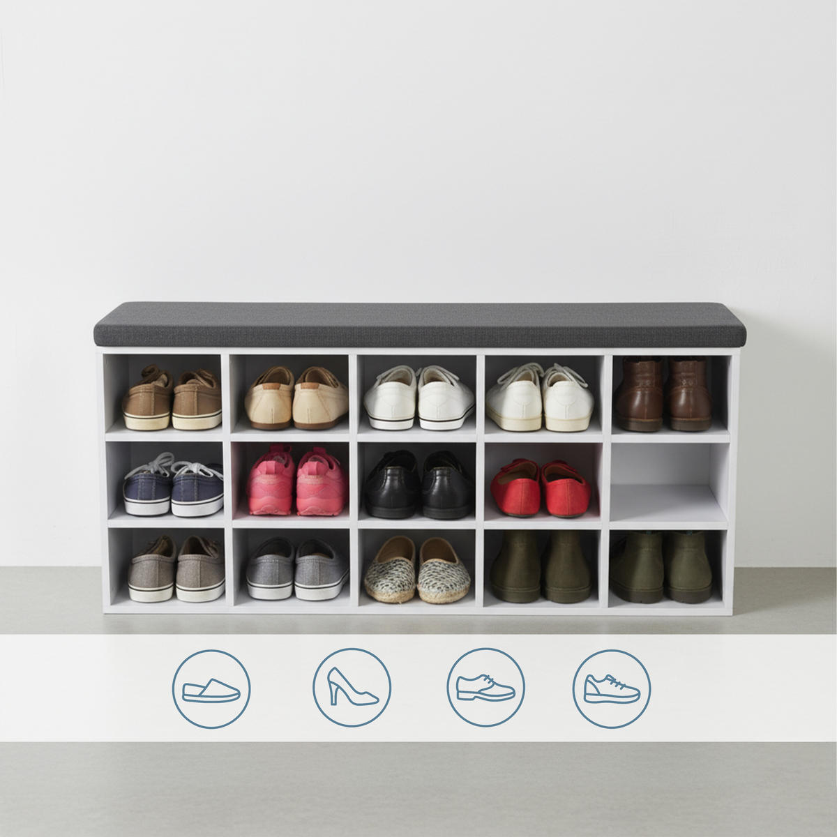 SCHUHBANK - Weiß, Holzwerkstoff/Textil (105/48/30cm) - Relaxdays