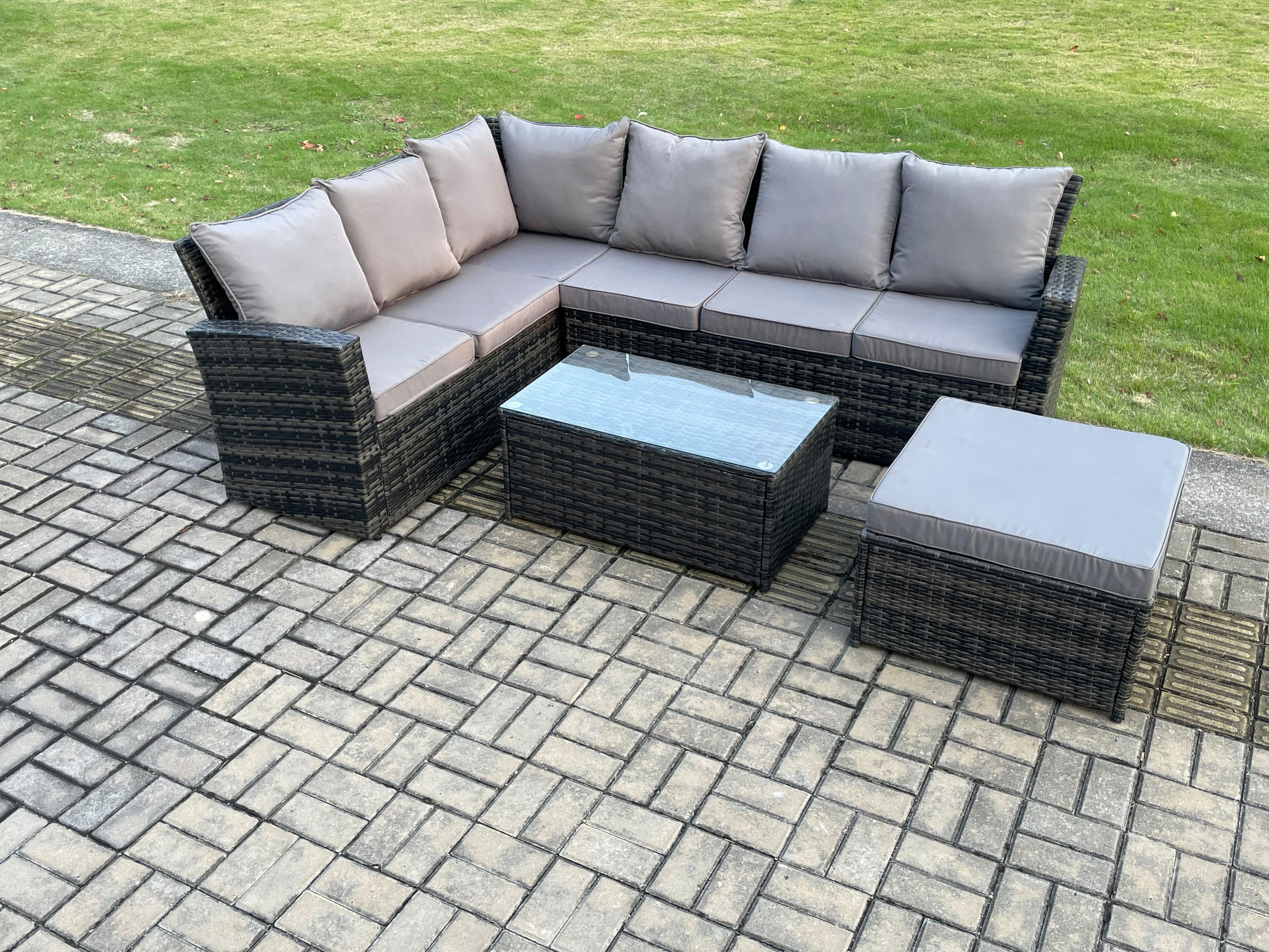 Thumbnail - Fimous Loungemöbel-Sets, Dunkelgrau, Metall, Kunststoff, Glas, 7-Sitzer, Füllung: Schaumstoff, rechteckig, Gartenmöbel, ...