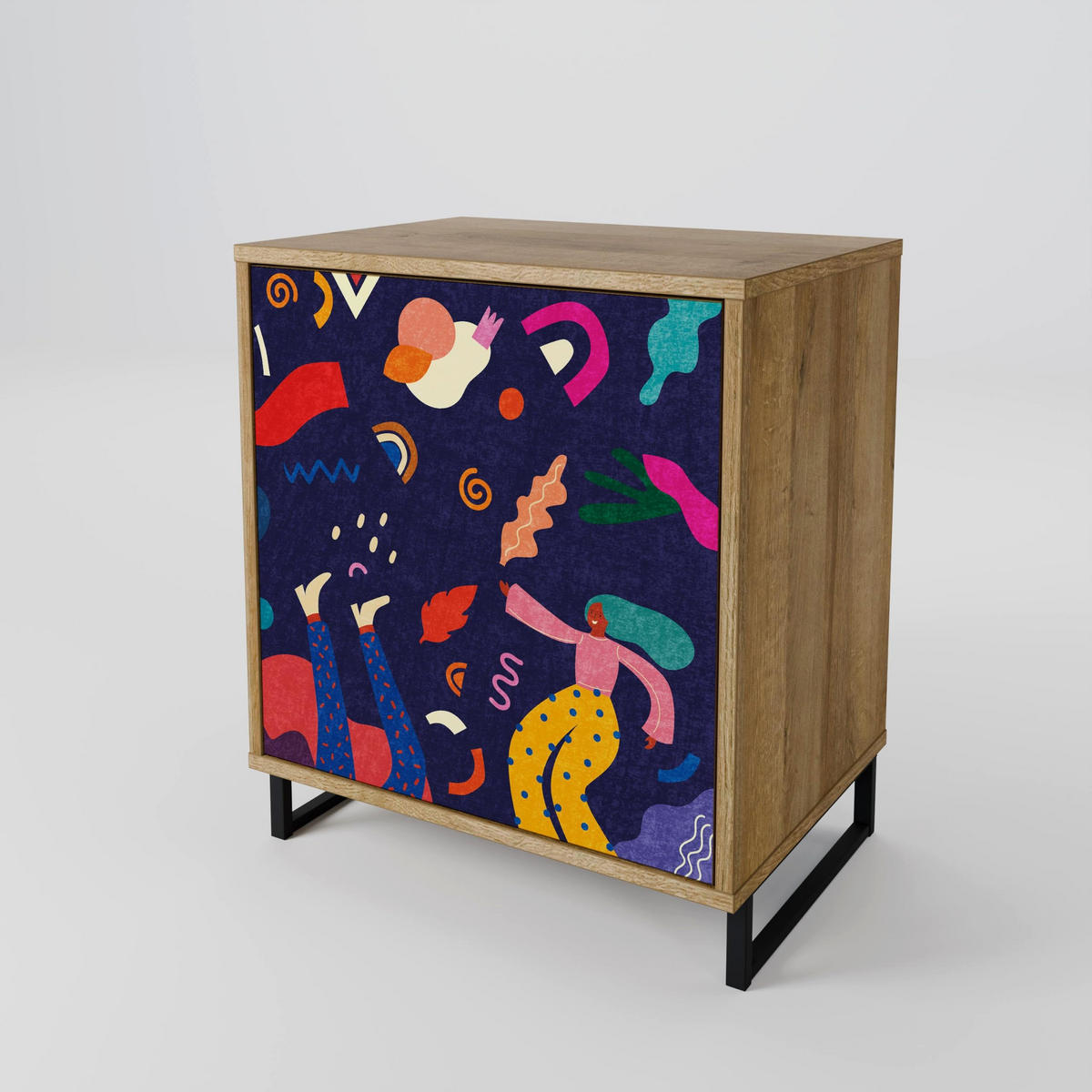 SIDEBOARD FESTIVE PLEASURES, Eichefarben, 57,5x42x70,5 cm, Schwarze Metall-Sternfüße - Eichefarben/Multicolor, Holzwerkstoff/Metall (57.5/70.5/42cm) - SpaceRebels