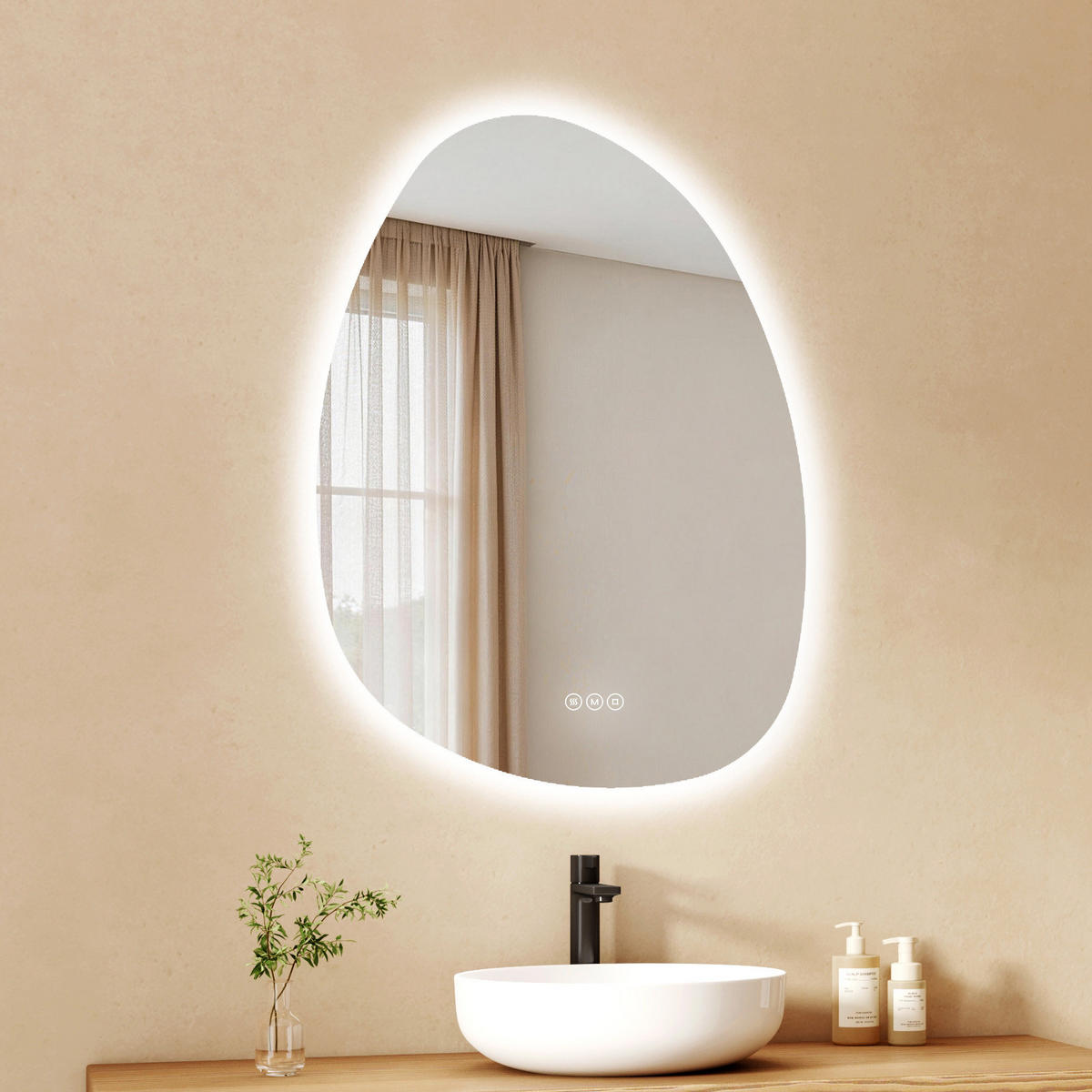 BADSPIEGEL asymmetrisch mit LED-Beleuchtung, Antibeschlag, 55/75 cm - Transparent, Glas (55/75/2.5cm) - EMKE