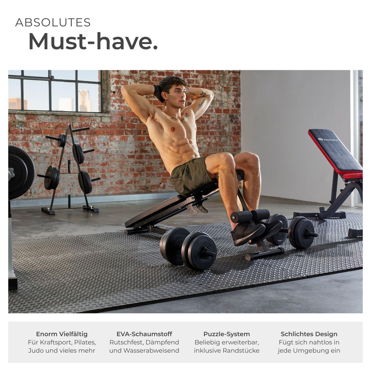 SCHUTZMATTENSET , leichte Reinigung und flexibel erweiterbar, schwarz - Schwarz, Kunststoff (124/307cm) - tectake