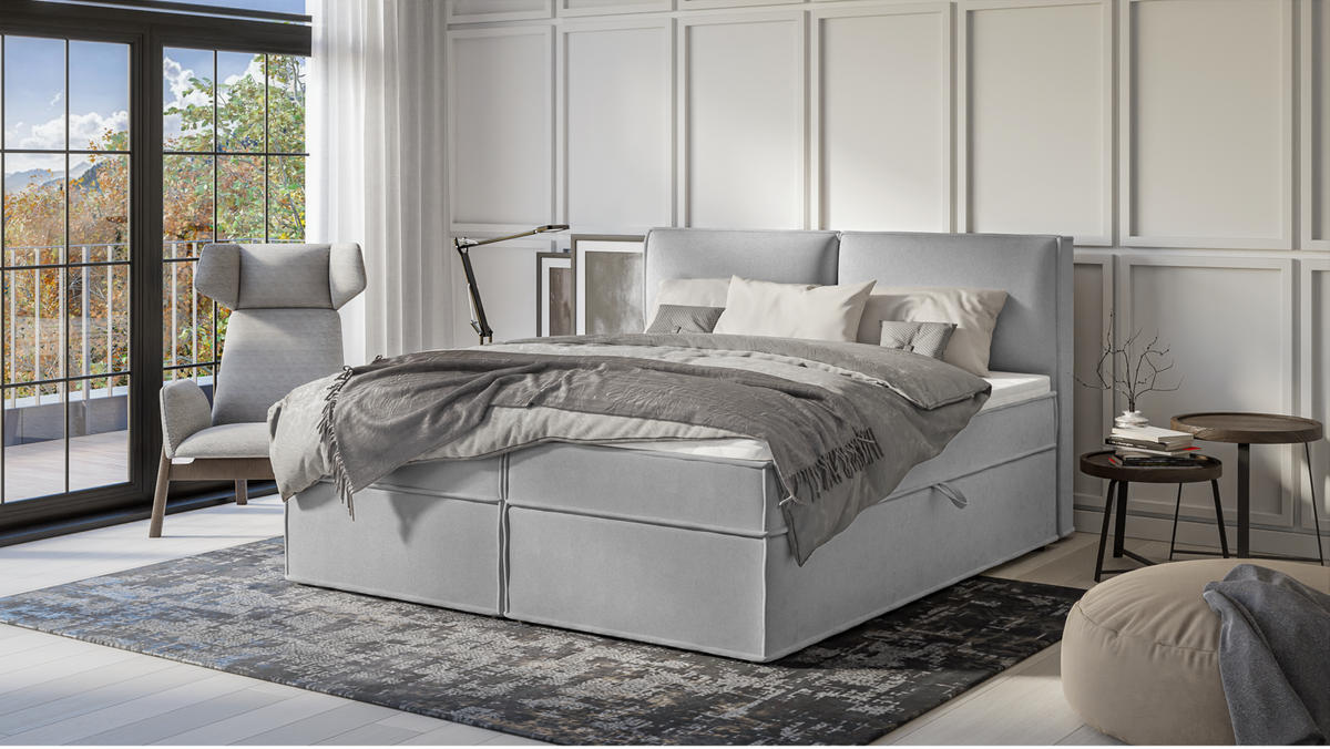 BOXBETT Eclipse 180/200 cm Grau Luxusmicrofaser - Schwarz/Grau, Holz/Kunststoff (180/200cm) - S-Style Möbel