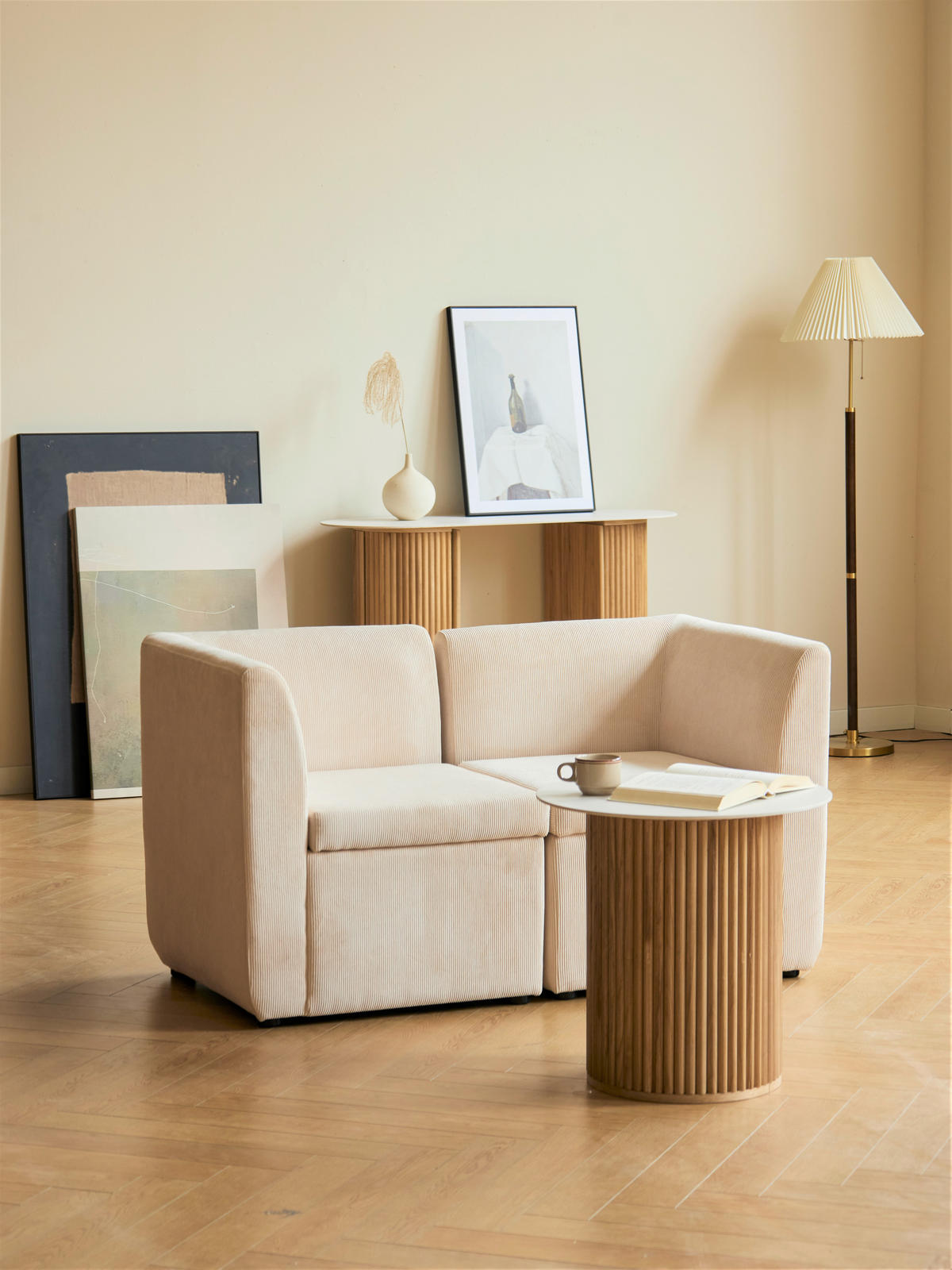 SOFA Samt Beige - Beige, Textil (120/68/60cm) - Nordlys