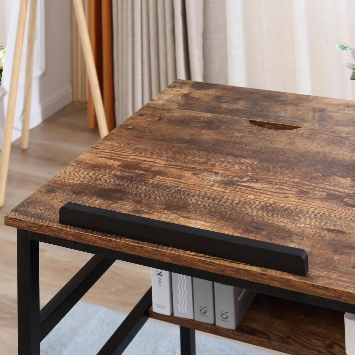SCHREIBTISCH DE-14854 neigbare Tischplatte & Ablage Holzoptik - Braun, Holzwerkstoff (120/60/75cm) - ComfortXL