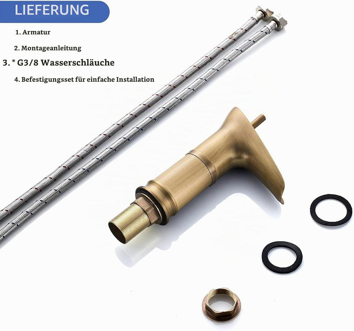 BADEZIMMERARMATUR mit Wasserschlauch, 24 cm hoch, gold - Goldfarben, Metall (24/6.8/21cm) - Vallsero