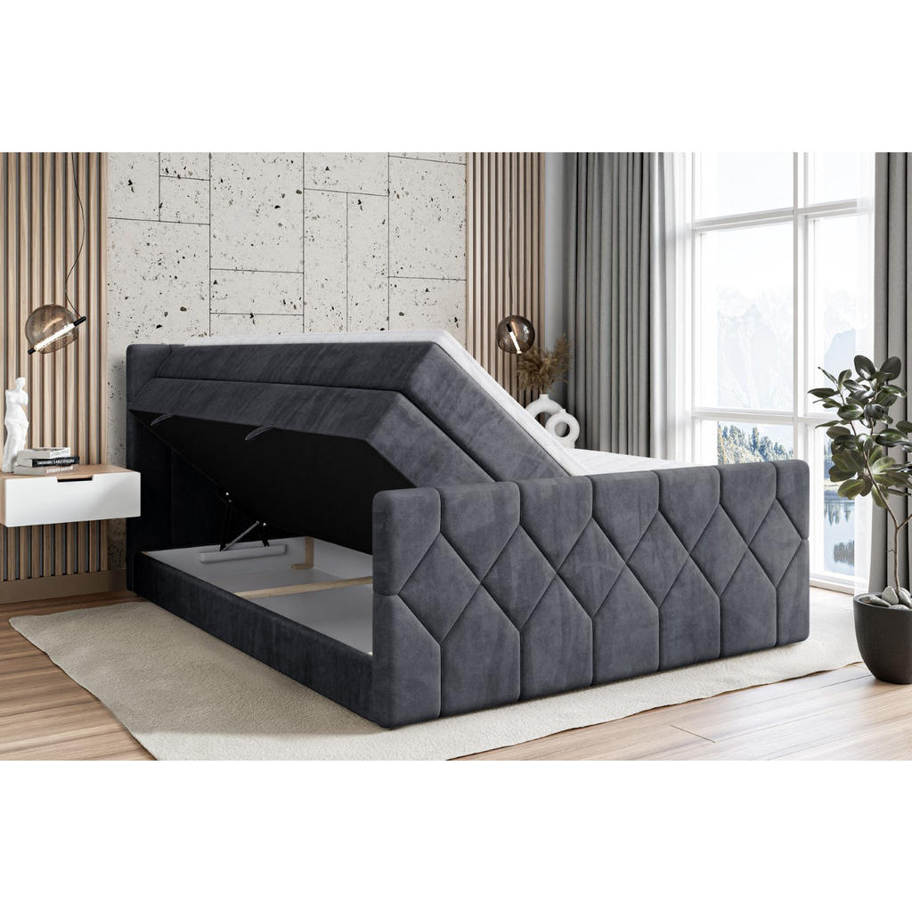 Thumbnail - Altdecor Boxspringbett, Dunkelgrau, Holzwerkstoff, Höhe ca. 40 cm, 200x200 cm, Schlafzimmer, Betten, Boxspringbetten