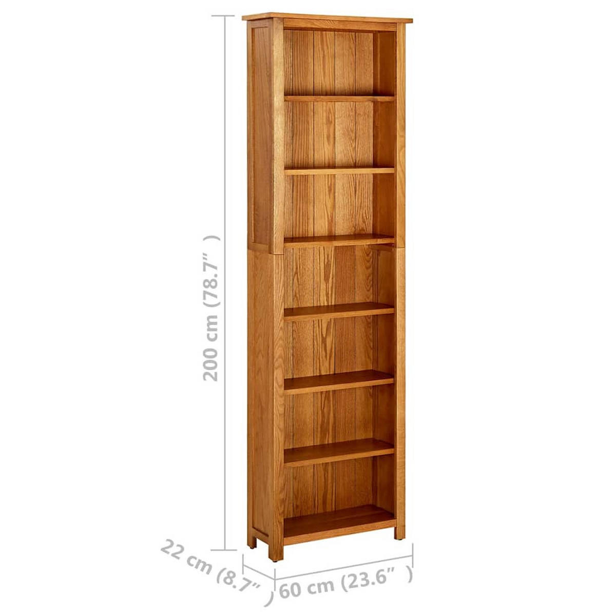 BÜCHERREGAL 7 Fächer 60/22/200 Cm Massivholz Eiche - Braun, Holz (60/200/22cm) - vidaXL