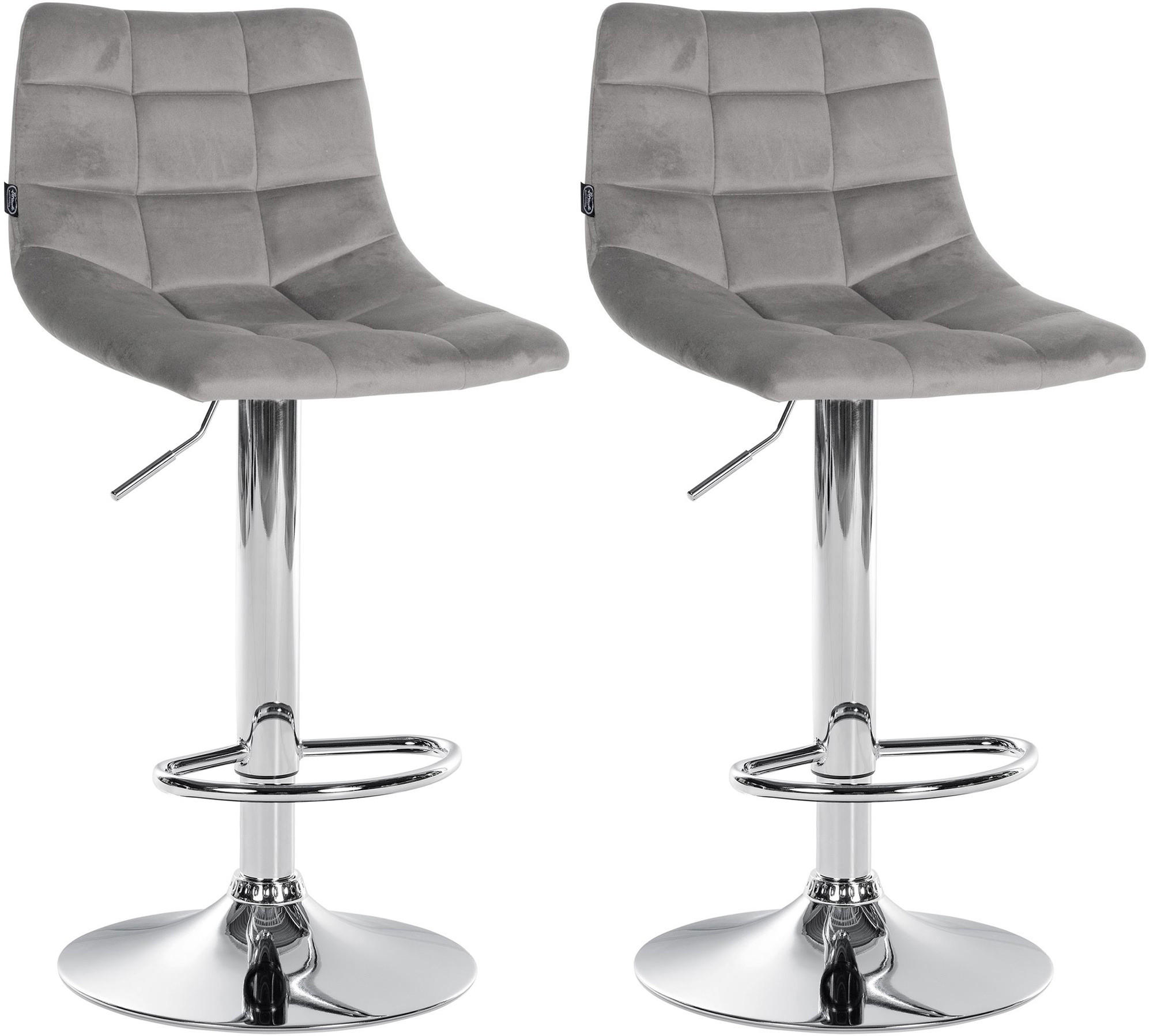 BARHOCKER 2er Set Samt grau - Chromfarben/Grau, Textil/Metall (43/87/46.5cm) - CLP