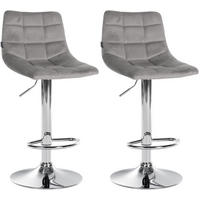 BARHOCKER 2er Set Samt grau - Chromfarben/Grau, Textil/Metall (43/87/46.5cm) - CLP