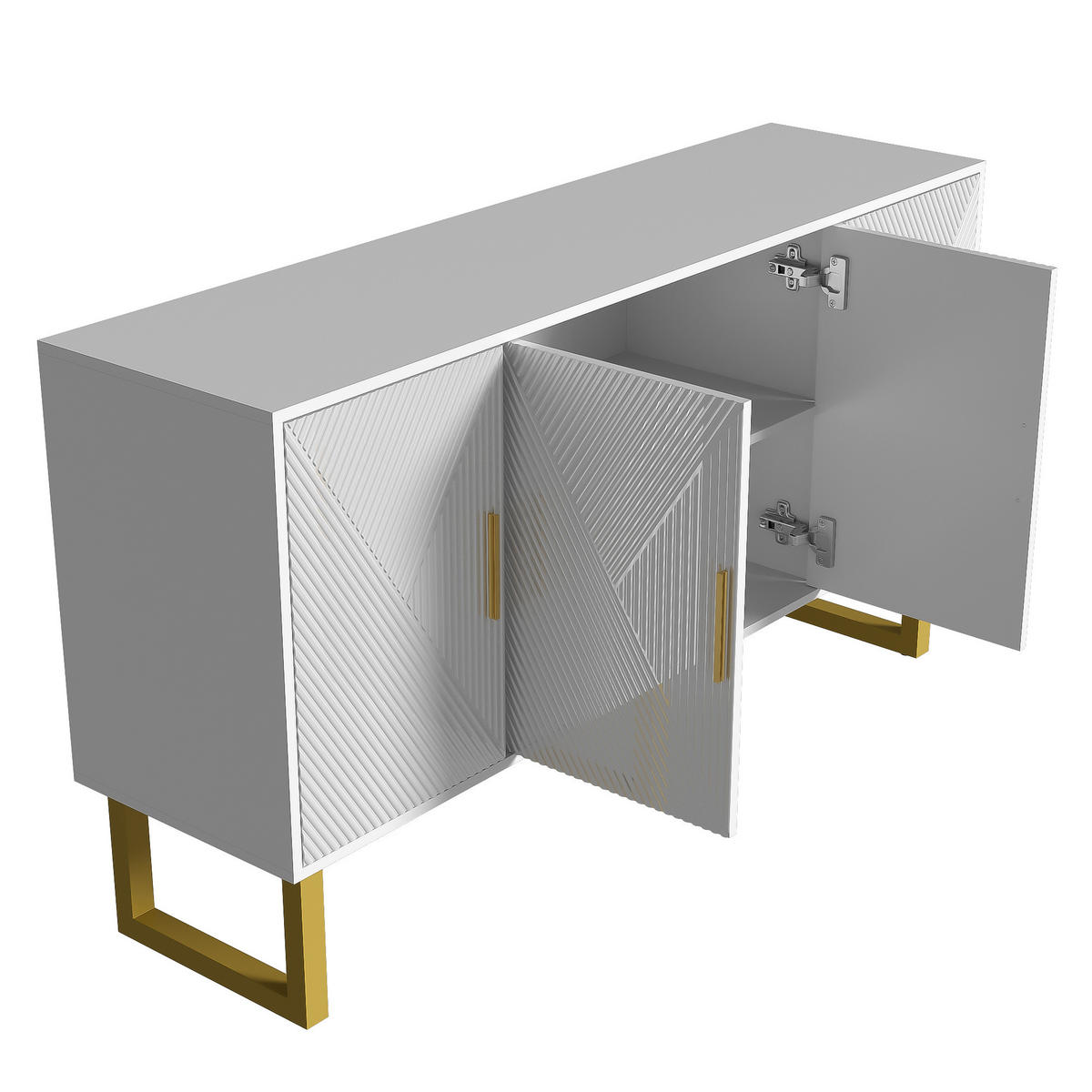 SIDEBOARD Kommode mit 4 Türen höhenverstellbaren Regalen Hochglanz-Türen Goldenen Griffen Weiß 150 cm - Goldfarben/Weiß, Holzwerkstoff/Metall (150/82/40cm) - EVRYAE