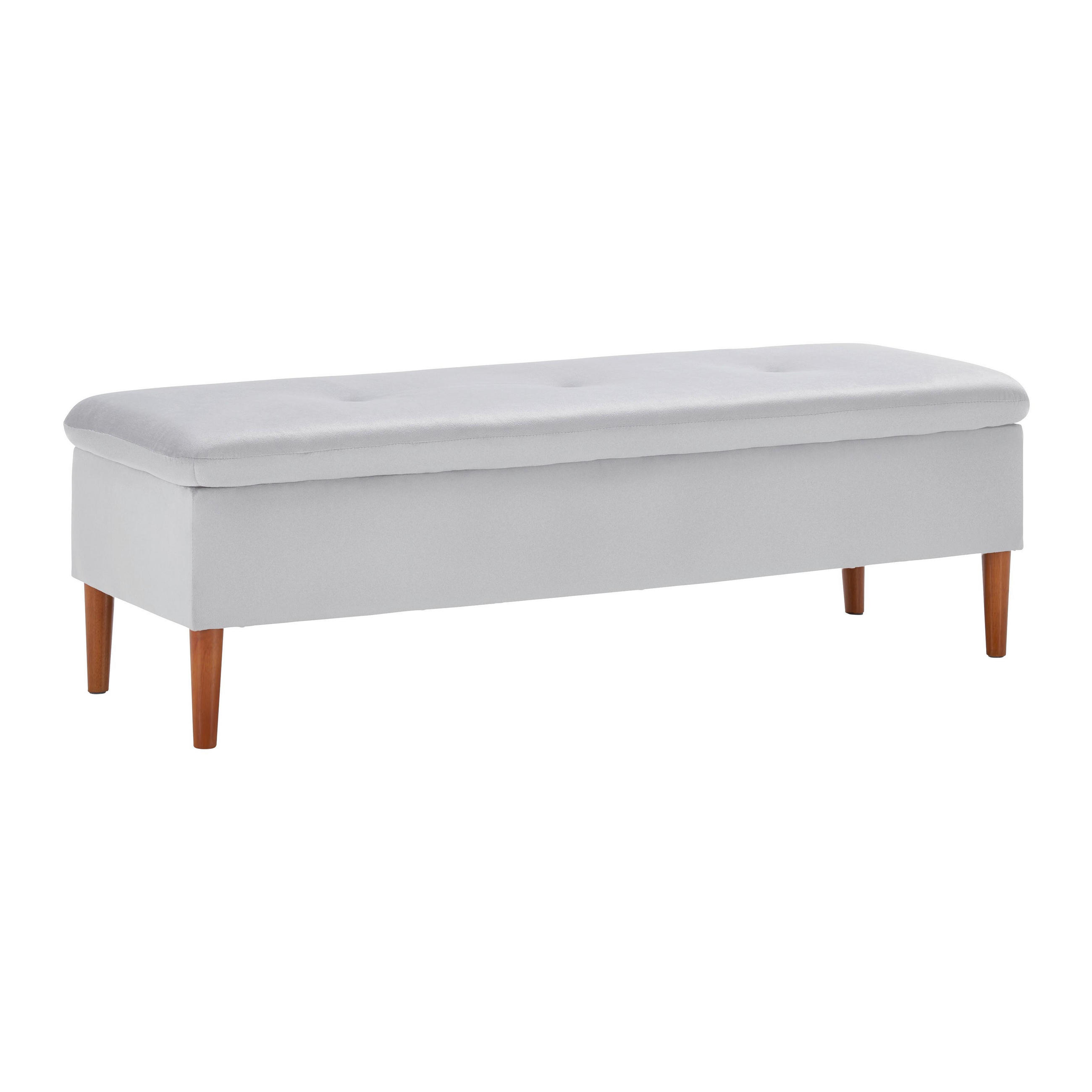 HOCKERBANK Jessy Hellgrau Samt Gepolstert mit Stauraum - Hellgrau, Holz (150/50/55cm) - Bessagi Home