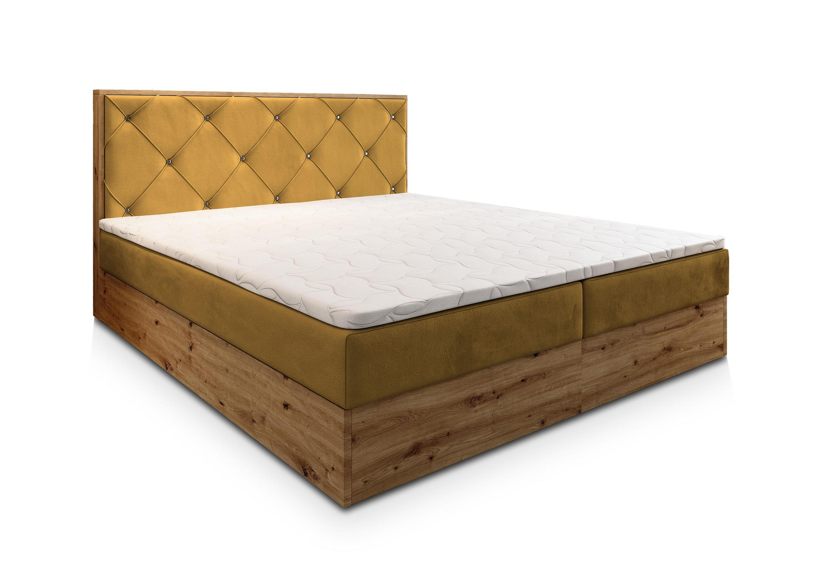 BOXBETT FOSCO 180x200 cm mit Matratze und Topper - Gelb - Gelb, Holz (180/200cm) - MASSENO