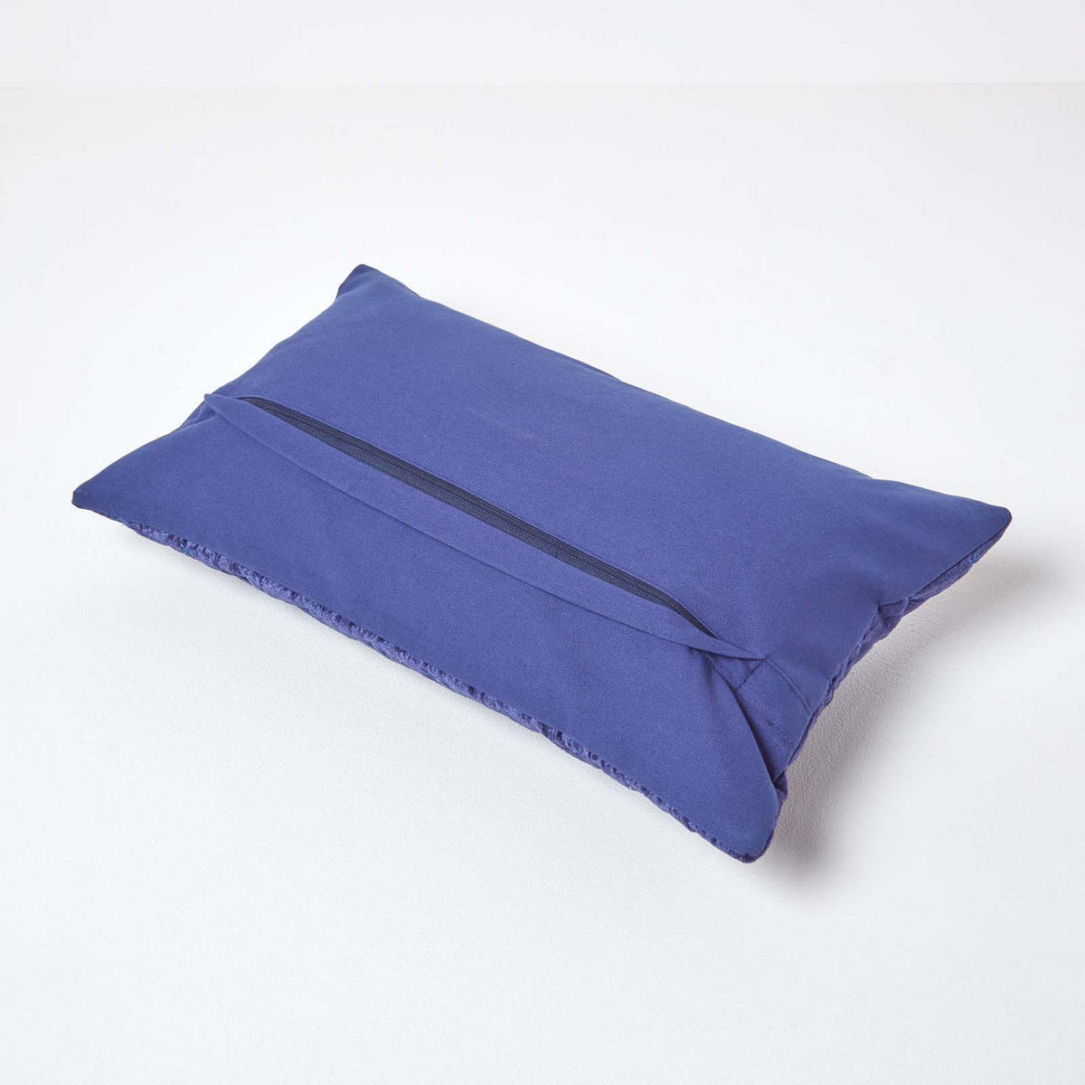 KISSENHÜLLE Pannesamt bestickt 30/50 cm - Dunkelblau, Textil (30/50cm) - Homescapes