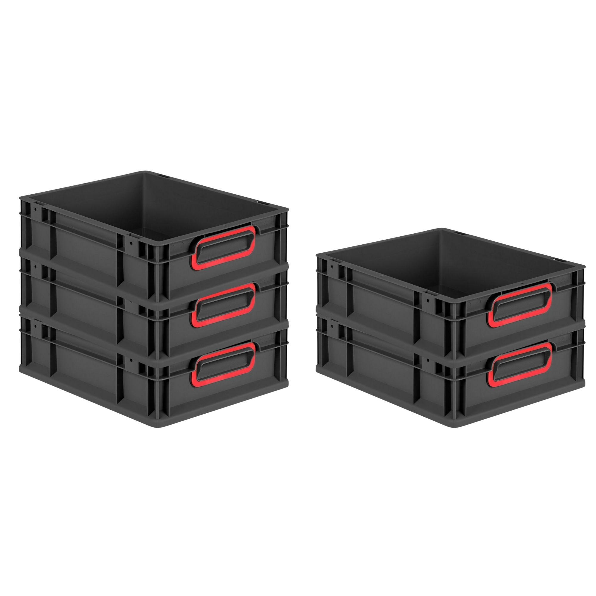 EUROBOX 5x NextGen Color 12x30x40 cm 11 Liter Griffe rot zu, Schwarz - Rot/Schwarz, Kunststoff (30/12/40cm) - PROREGAL