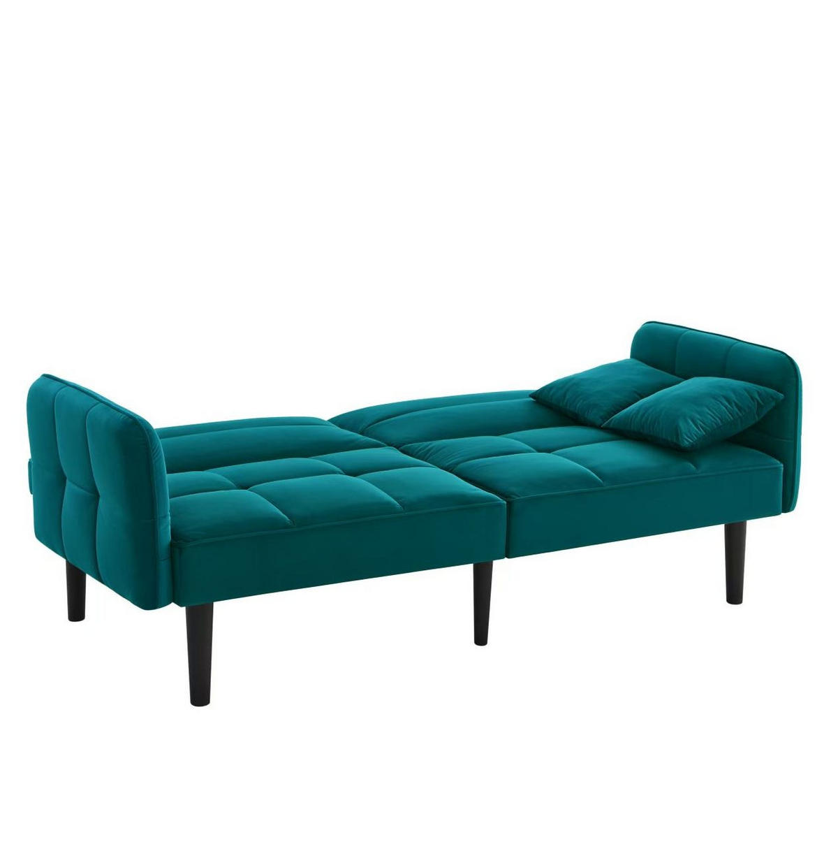 SCHLAFSOFA aus Samt Antik Blaugrün mit verstellbaren Rückenlehnen, klappbaren Armlehnen und 2 Kissen - Petrol, Kunststoff (176/76/78cm) - Modfu