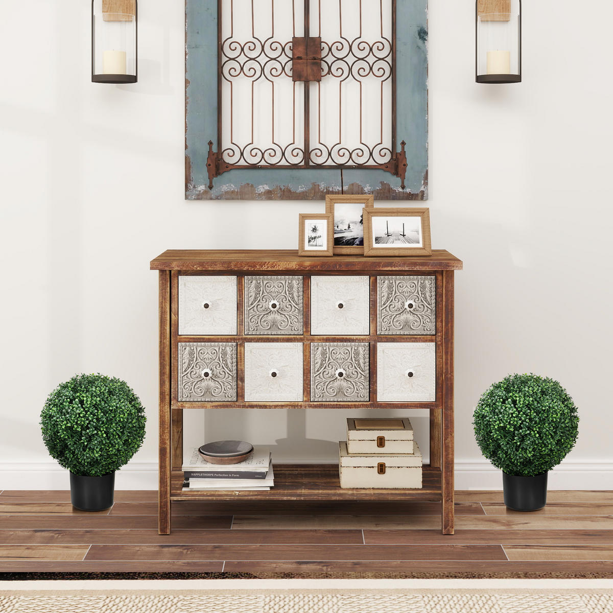 KÜNSTLICHE Pflanzen, 2er-Set UV-beständige Kunstpflanze im Blumentopf Grün - Grün, Kunststoff (52cm) - HOMCOM